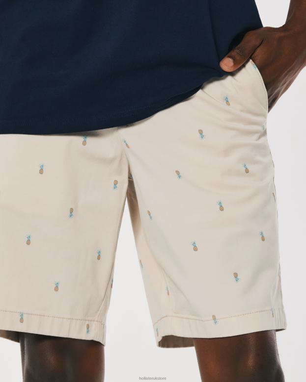 Bottoms Hollister Men Pineapple Pattern Flat-Front Twill Shorts 9\\ 488201310 Tan Pattern